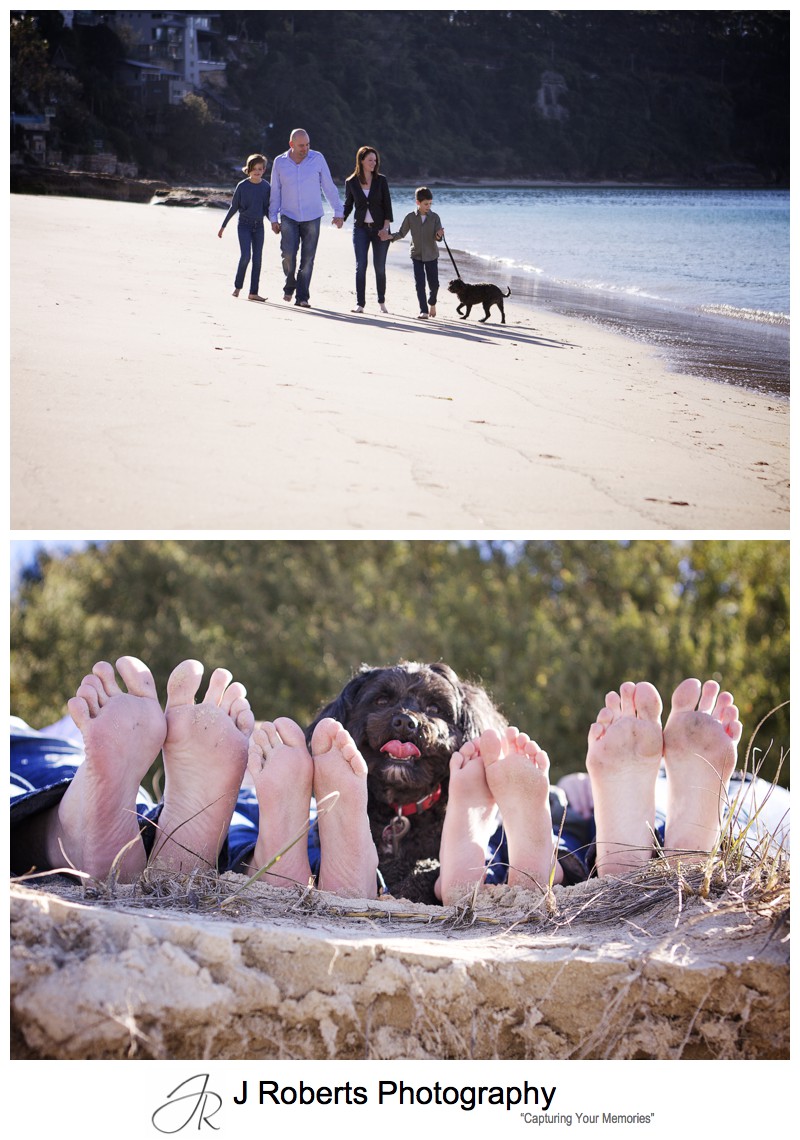 Family on the Chinaman's beach with their dog - family portrait photography sydney